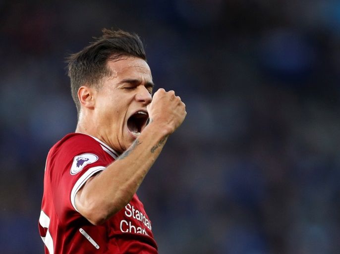 Soccer Football - Premier League - Leicester City vs Liverpool - King Power Stadium, Leicester, Britain - September 23, 2017 Liverpool's Philippe Coutinho celebrates scoring their second goal Action Images via Reuters/John Sibley EDITORIAL USE ONLY. No use with unauthorized audio, video, data, fixture lists, club/league logos or
