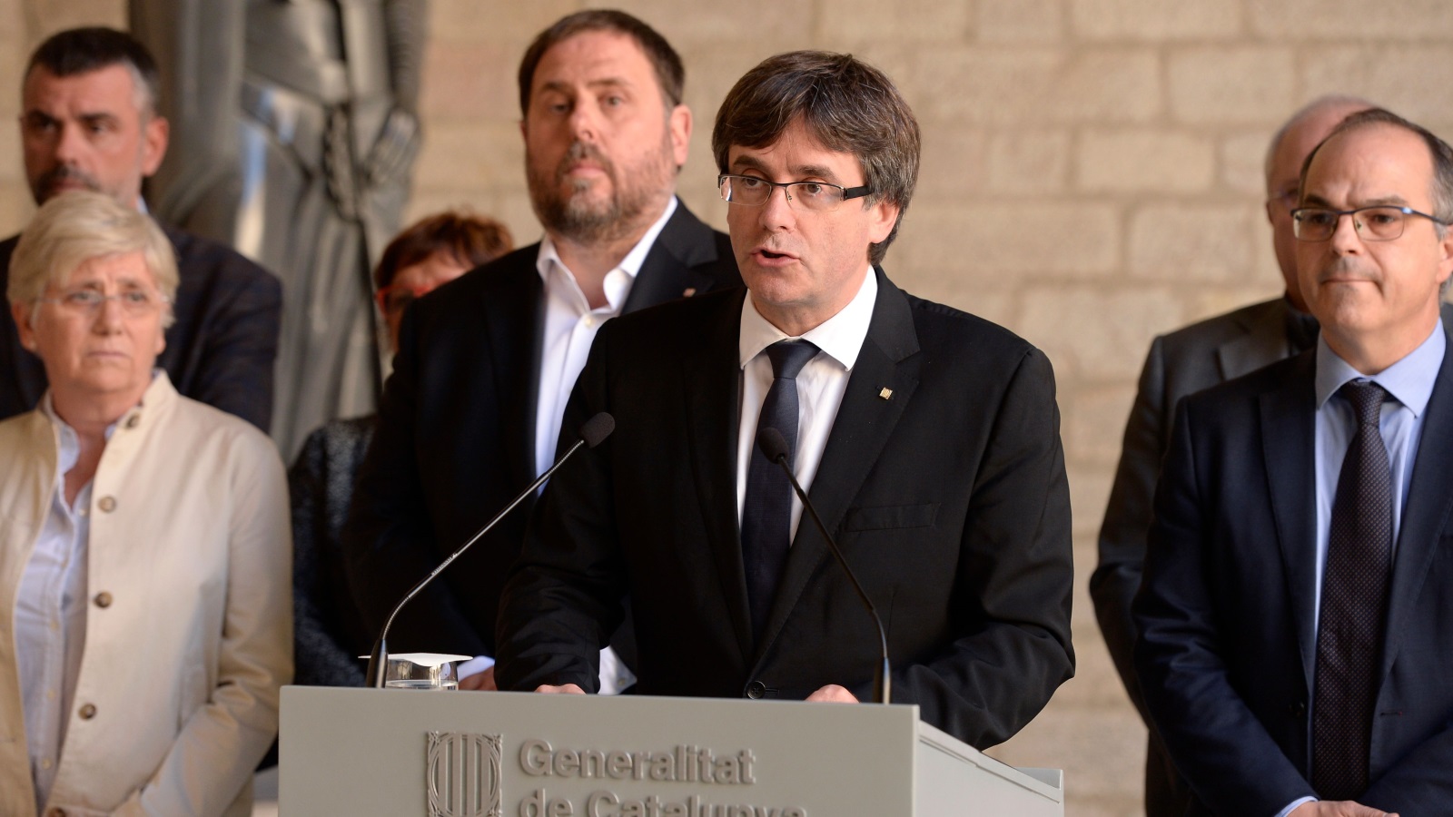 رئيس إقليم كتالونيا في خطاب له ببرشلونة في 20 سبتمبر/أيلول الماضي (رويترز)