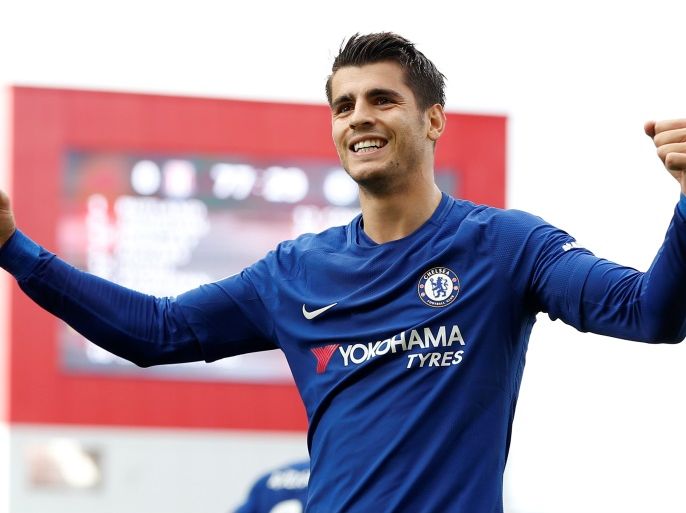 Soccer Football - Premier League - Stoke City vs Chelsea - bet365 Stadium, Stoke-On-Trent, Britain - September 23, 2017 Chelsea’s Alvaro Morata celebrates scoring their third goal REUTERS/Andrew Yates EDITORIAL USE ONLY. No use with unauthorized audio, video, data, fixture lists, club/league logos or