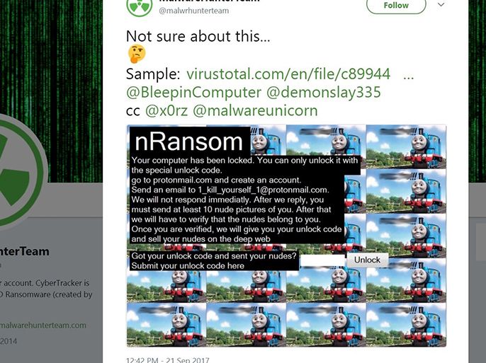malwarehunterteam dicover new ransomware virus called nRansom (MalwareHunterTeam)