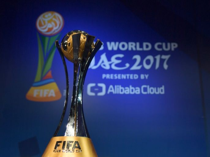 The official trophy is seen on display during the official draw of the FIFA Club World Cup UAE 2017 football tournament in Abu Dhabi on October 9, 2017.The tournament will be held in Abu Dhabi and Al-Ain from December 6 to 16. / AFP PHOTO / GIUSEPPE CACACE (Photo credit should read GIUSEPPE CACACE/AFP/Getty Images)