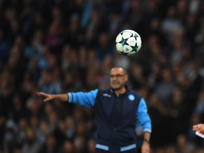 MANCHESTER, ENGLAND - OCTOBER 17: Josep Guardiola, Manager of Manchester City kicks the ball during the UEFA Champions League group F match between Manchester City and SSC Napoli at Etihad Stadium on October 17, 2017 in Manchester, United Kingdom. (Photo by Gareth Copley/Getty Images)