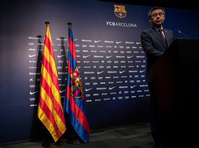 Barcelona President Josep Maria Bartomeu attends a news conference at Camp Nou stadium in Barcelona, Spain October 2, 2017. REUTERS/Juan Medina