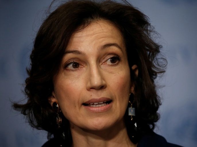 Audrey Azoulay, Minister of Culture and Communication of France, speaks to reporters after the United Nations Security Council voted to adopt a resolution on the protection of cultural heritage in armed conflict at U.N. headquarters in New York City, New York, U.S., March 24, 2017. REUTERS/Mike Segar