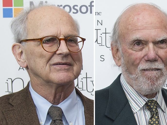 A combo made October 10, 2017 of file photos taken on December 09, 2016 in Washington, shows (LtoR) Rainer Weiss, Barry Barish and Kip Thorne, who won the Nobel Physics Prize 2017 for gravitational waves, the Royal Swedish Academy of Sciences announced October 10, 2017 in Stockholm. / AFP PHOTO / MOLLY RILEY (Photo credit should read MOLLY RILEY/AFP/Getty Images)