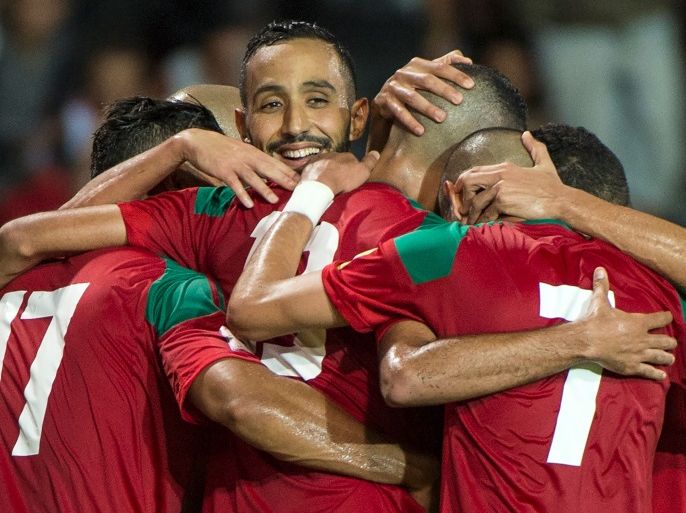Morocco's team celebrates the victory during their FIFA world Cup 2018 Group C football match between Morocco and Gabon on October 7, 2017, at Mohammed V Stadium in Casablanca. / AFP PHOTO / FADEL SENNA (Photo credit should read FADEL SENNA/AFP/Getty Images)