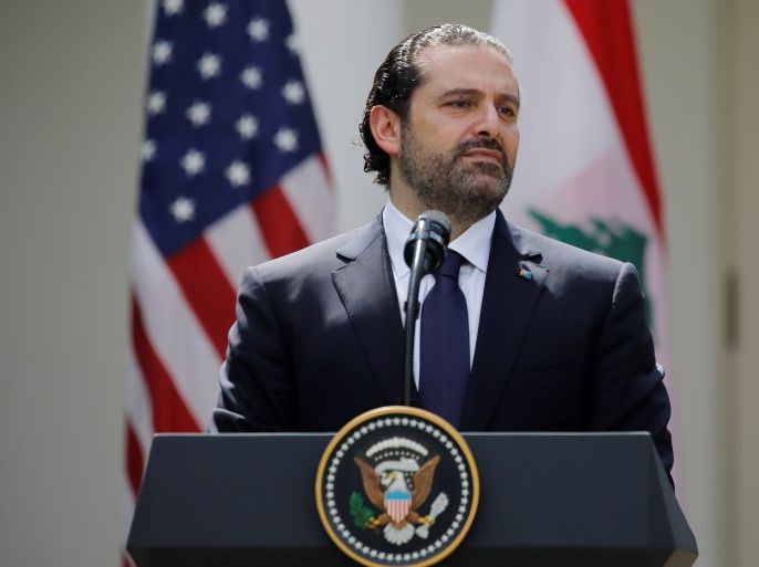 Lebanese Prime Minister Saad al-Hariri attends a joint press conference with U.S. President Donald Trump (not pictured) in the Rose Garden of the White House in Washington, U.S., July 25, 2017. REUTERS/Carlos Barria