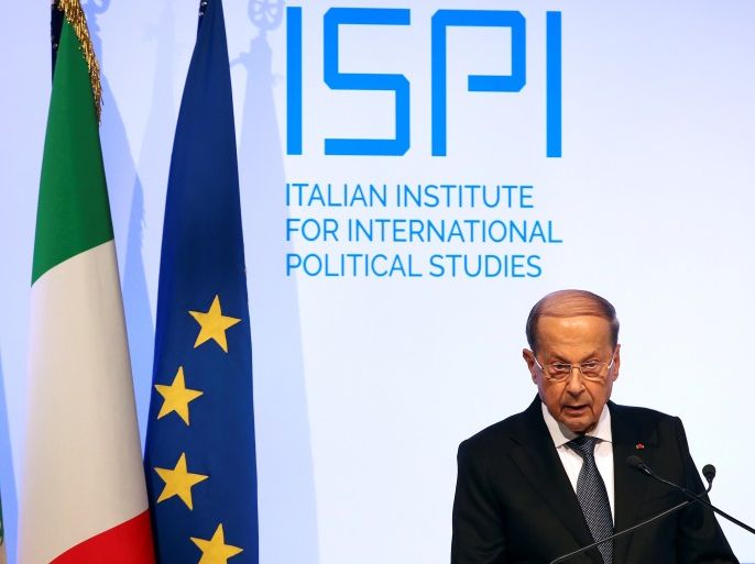 Lebanese President Michel Aoun speaks during a meeting in Rome, Italy, November 30, 2017. REUTERS/Tony Gentile