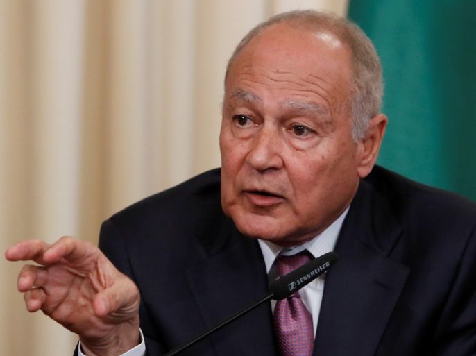 Arab League Secretary-General Ahmed Aboul Gheit speaks during a joint news conference with Russian Foreign Minister Sergei Lavrov following their meeting in Moscow, Russia, July 5, 2017. REUTERS/Sergei Karpukhin