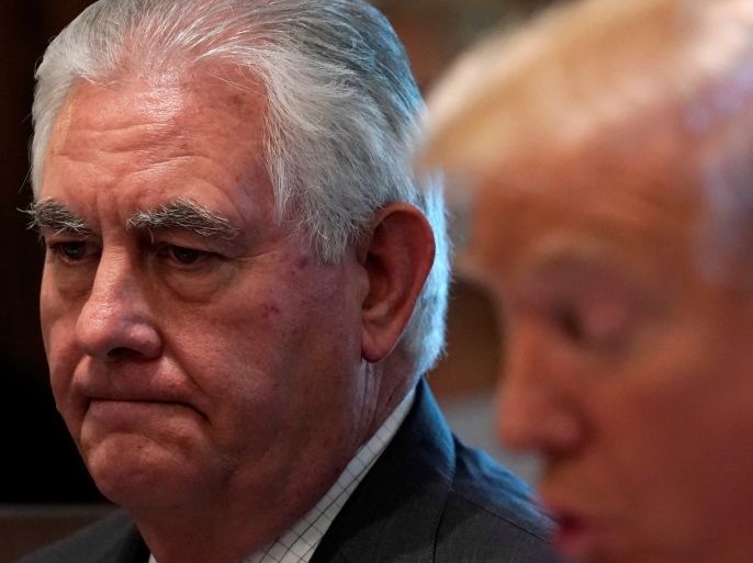 U.S. Secretary of State Rex Tillerson listens as President Donald Trump holds a cabinet meeting at the White House in Washington, U.S., October 16, 2017. REUTERS/Kevin Lamarque