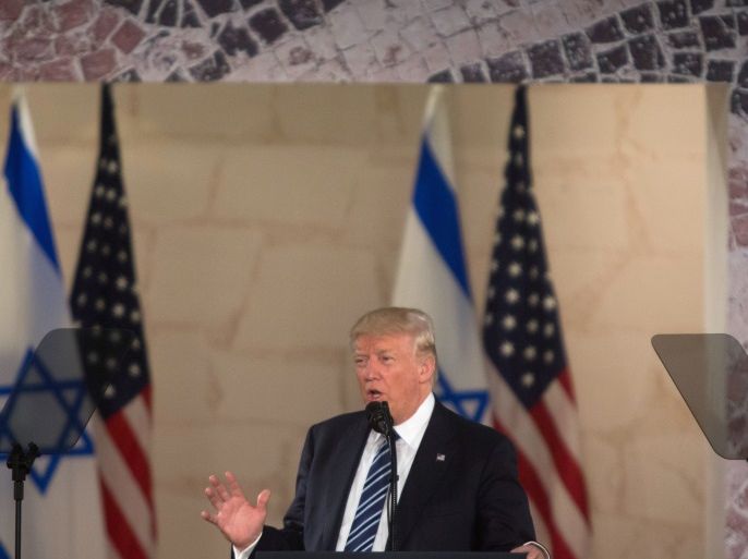 JERUSALEM, ISRAEL - MAY 23: (ISRAEL OUT) US President Donald J. Trump delivering a speech during a visit to the Israel Museum on May 23, 2017 in Jerusalem, Israel. U.S. President Donald Trump spend his second and final day visited Mahmoud Abbas in Bethlehem, then visit the Yad Vashem Holocaust memorial and delivering an address at the Israel Museum, both in Jerusalem, before departing for the Vatican. (Photo by Lior Mizrahi/Getty Images)