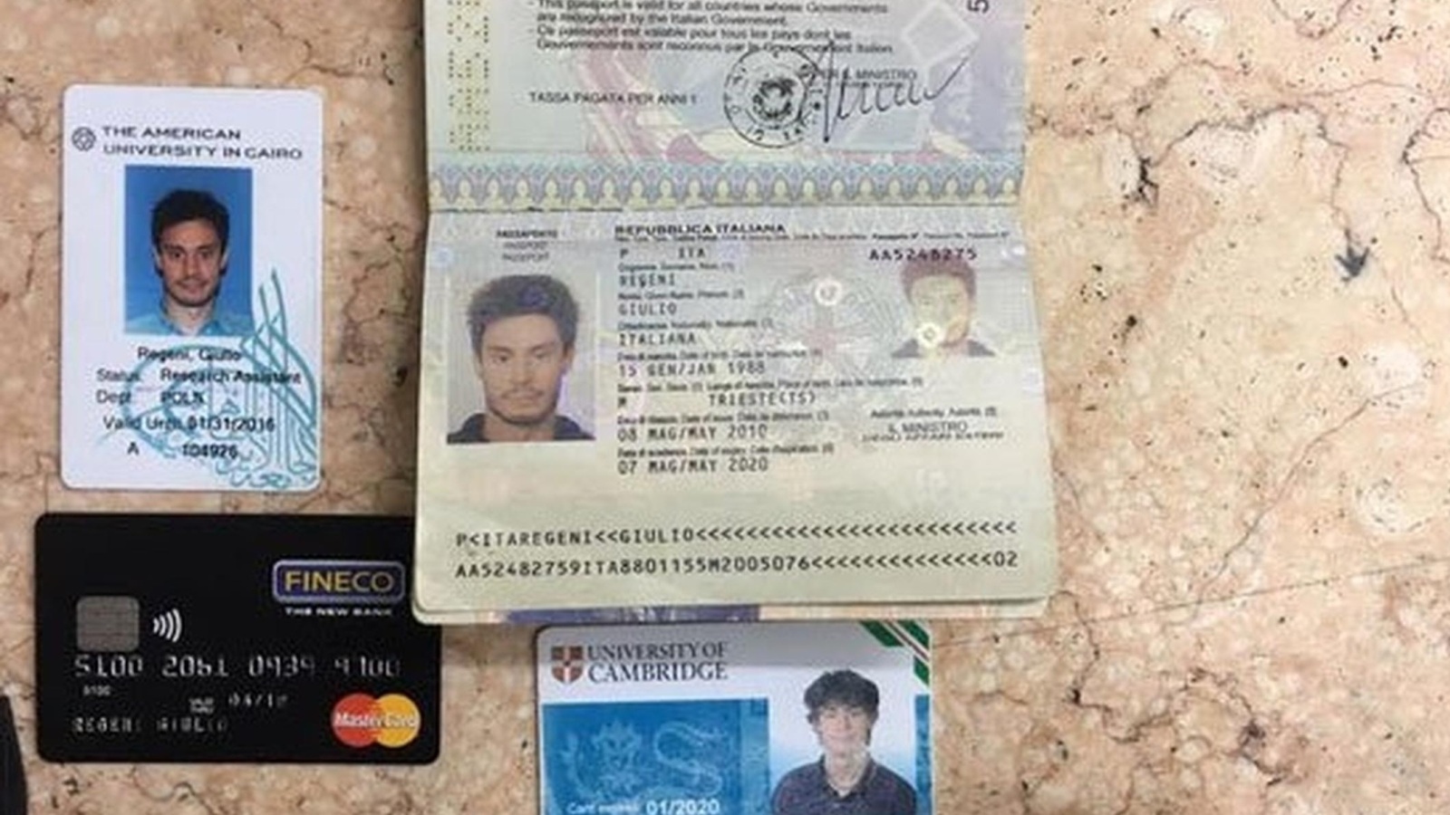 القاهرة أعلنت العثور على جواز سفر ووثائق المواطن الإيطالي أعلنت 
