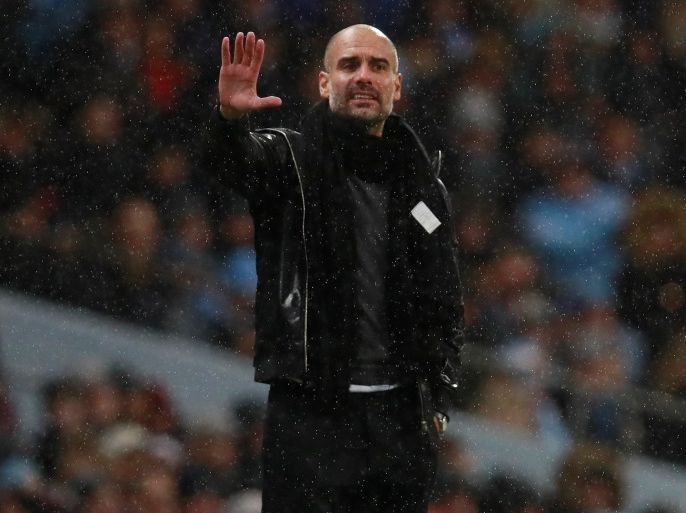 Soccer Football - Premier League - Manchester City vs Watford - Etihad Stadium, Manchester, Britain - January 2, 2018 Manchester City manager Pep Guardiola reacts Action Images via Reuters/Jason Cairnduff EDITORIAL USE ONLY. No use with unauthorized audio, video, data, fixture lists, club/league logos or