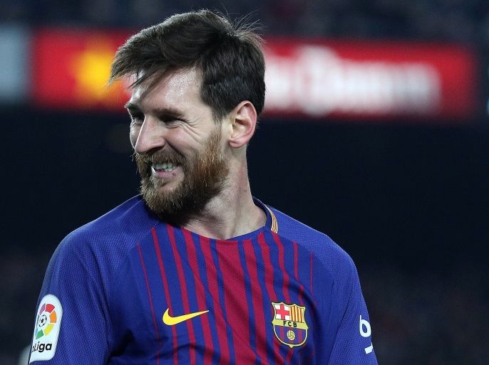 Soccer Football - Spanish King's Cup - Quarters Final Second Leg - FC Barcelona vs Espanyol - Camp Nou, Barcelona, Spain - January 25, 2018 Barcelona’s Lionel Messi reacts REUTERS/Albert Gea