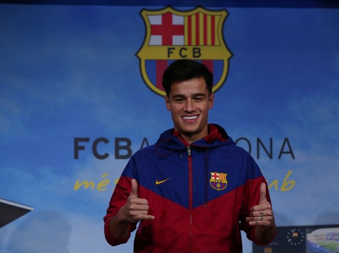 Soccer Football - FC Barcelona present new signing Philippe Coutinho - Auditorium 1899, Barcelona, Spain - January 7, 2018 FC Barcelona's new signing Philippe Coutinho during the presentation REUTERS/Albert Gea
