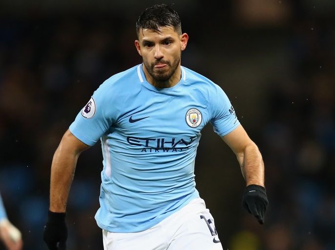 MANCHESTER, ENGLAND - JANUARY 02: Sergio Aguero of Manchester City in action during the Premier League match between Manchester City and Watford at Etihad Stadium on January 2, 2018 in Manchester, England. (Photo by Julian Finney/Getty Images)