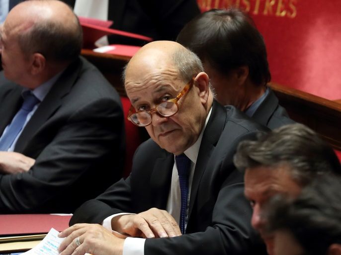French Foreign Affairs Minister Jean-Yves Le Drian attends the questions to the government session at the National Assembly in Paris, France, February 20, 2018. REUTERS/Gonzalo Fuentes