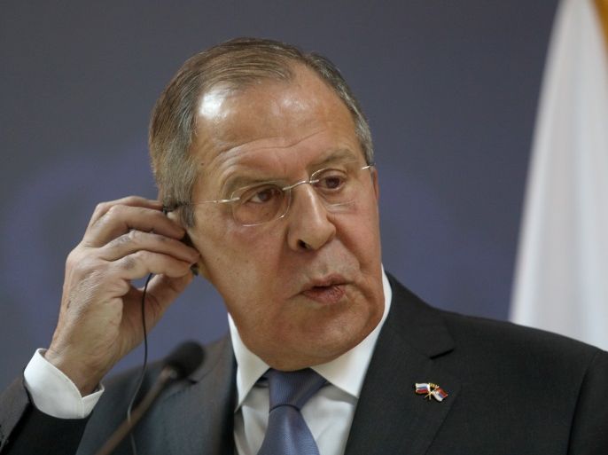 Russian Foreign Minister Sergey Lavrov reacts during a news conference in Belgrade, Serbia, February 22, 2018. REUTERS/Djordje Kojadinovic