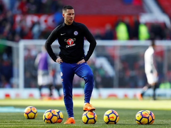 Soccer Football - Premier League - Manchester United vs Chelsea - Old Trafford, Manchester, Britain - February 25, 2018 Chelsea's Eden Hazard warms up before the game Action Images via Reuters/Jason Cairnduff EDITORIAL USE ONLY. No use with unauthorized audio, video, data, fixture lists, club/league logos or