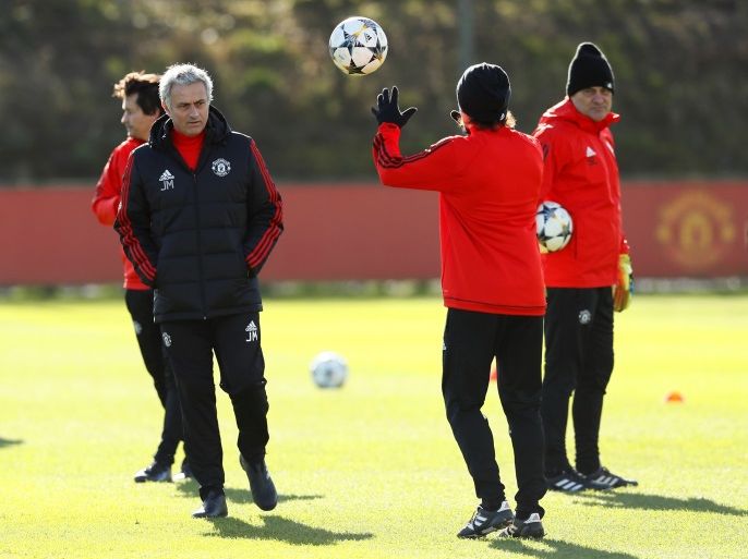 Soccer Football - Champions League - Manchester United Training - Aon Training Complex, Manchester, Britain - February 20, 2018 Manchester United manager Jose Mourinho during training Action Images via Reuters/Jason Cairnduff