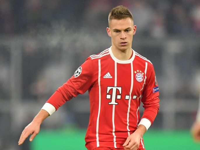 MUNICH, GERMANY - FEBRUARY 20: Joshua Kimmich of Bayern Muenchen plays the ball during the UEFA Champions League Round of 16 First Leg match between Bayern Muenchen and Besiktas at Allianz Arena on February 20, 2018 in Munich, Germany. (Photo by Sebastian Widmann/Bongarts/Getty Images)