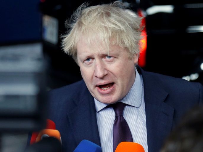 Britain's Foreign Secretary Boris Johnson talks to the media as he arrives at an European Union foreign ministers meeting in Brussels, Belgium, March 19, 2018. REUTERS/Francois Lenoir