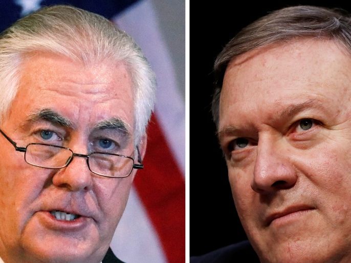 FILE PHOTO: A combination photo shows U.S. Secretary of State Rex Tillerson (L) in Addis Ababa, Ethiopia, March 8, 2018, and Central Intelligence Agency (CIA) Director Mike Pompeo on Capitol Hill in Washington, DC, U.S., February 13, 2018 respectively. REUTERS/Jonathan Ernst (L) Aaron P. Bernstein (R)