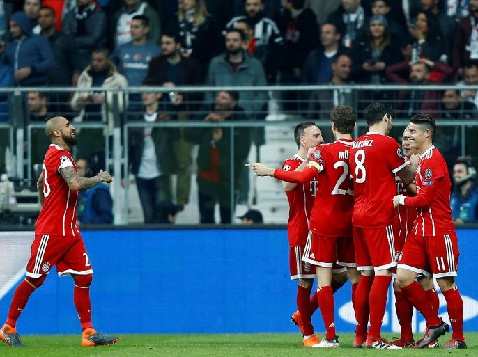 Soccer Football - Champions League Round of 16 Second Leg - Besiktas vs Bayern Munich - Vodafone Arena, Istanbul, Turkey - March 14, 2018 Bayern Munich players celebrate after Besiktas' Gokhan Gonul (not pictured) scores an own goal and the second goal for Bayern Munich REUTERS/Osman Orsal