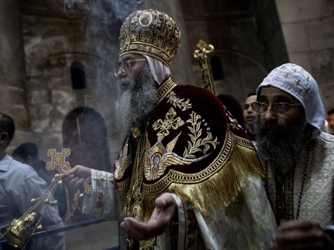 JERUSALEM, ISRAEL - APRIL 01: Pope Tawadros II leader of Egypt's Coptic Orthodox Church holds mass to celebrate Easter Sunday at the Church of the Holy Sepulchre in the Old City on April 1, 2018 in Jerusalem, Israel. Thousands of tourists and pilgrims have descended on the holy city of Jerusalem to attend activities to mark Christian Holy week from March 25 to April 2. (Photo by Chris McGrath/Getty Images)