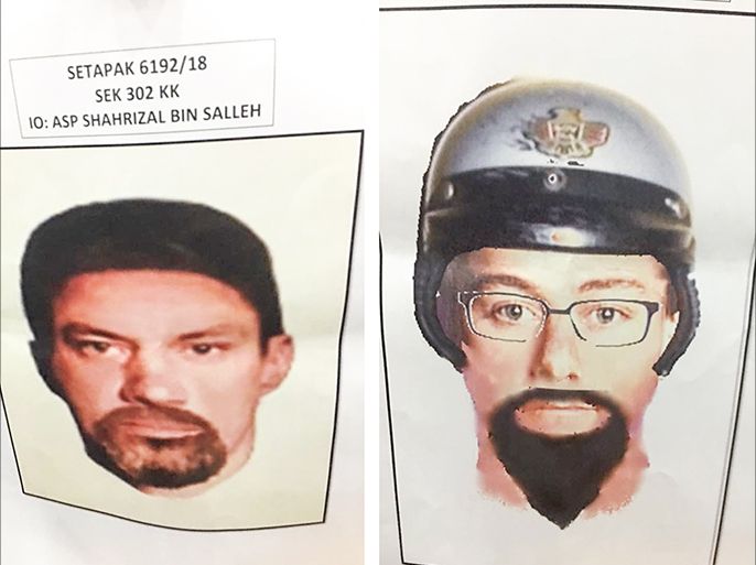 epa06686467 A handout photo made available by the Royal Malaysian Police shows forensic facial reconstruction printouts of suspects involved in the killing of Palestinian scientist Fadi Mohammad al-Batsh during a press conference in Kuala Lumpur, Malaysia, 23 April 2018. 'One of the two suspects on a high-powered motorcycle fired 10 shots, four of which hit the lecturer in the head and body. He died on the spot ', Kuala Lumpur police chief Mazlan Lazim said on 21 April. EPA-EFE/ROYAL MALAYSIA POLICE HANDOUT HANDOUT EDITORIAL USE ONLY/NO SALES