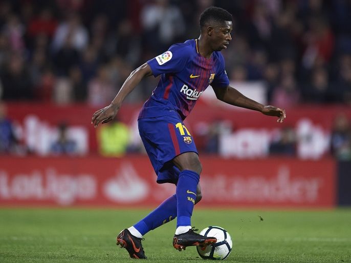 SEVILLE, SPAIN - MARCH 31: Ousmane Dembele of FC Barcelona in action during the La Liga match between Sevilla CF and FC Barcelona at Estadio Ramon Sanchez Pizjuan on March 31, 2018 in Seville, Spain. (Photo by Aitor Alcalde/Getty Images)