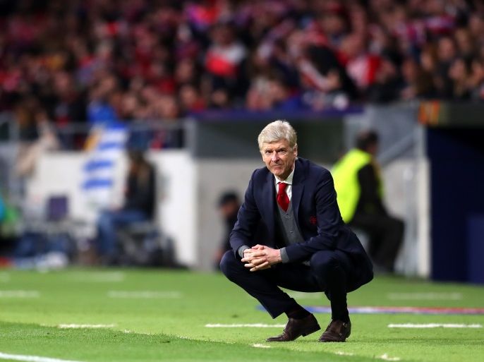 MADRID, SPAIN - MAY 03: Arsene Wenger, Manager of Arsenal looks dejected during the UEFA Europa League Semi Final second leg match between Atletico Madrid and Arsenal FC at Estadio Wanda Metropolitano on May 3, 2018 in Madrid, Spain. (Photo by Catherine Ivill/Getty Images)