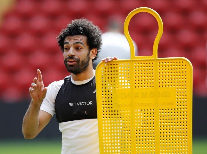 Soccer Football - Champions League - Liverpool Training - Anfield, Liverpool, Britain - May 21, 2018 Liverpool's Mohamed Salah during training REUTERS/Andrew Yates