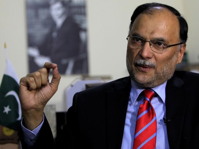 Ahsan Iqbal Pakistan's Minister of Planning and Development speaks with a Reuters correspondent during an interview in Islamabad, Pakistan June 12, 2017. Picture taken June 12, 2017. REUTERS/Caren Firouz