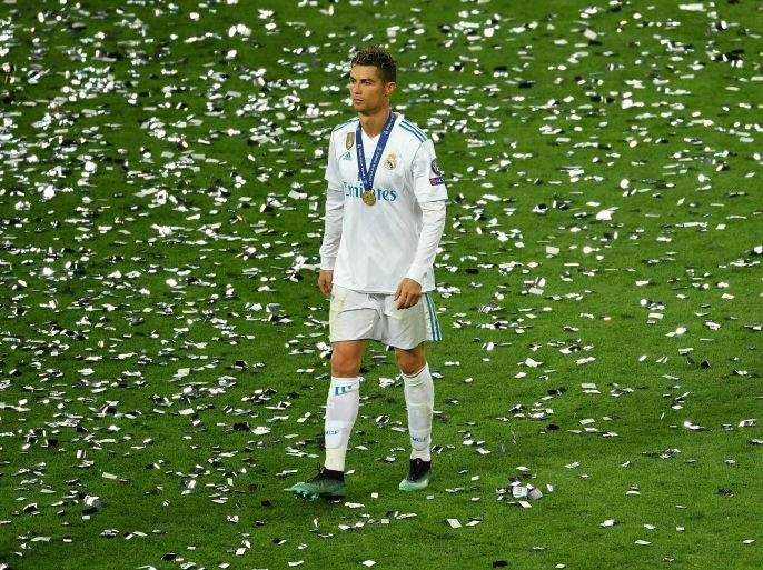 KIEV, UKRAINE - MAY 26: Cristiano Ronaldo of Real Madrid reacts following the UEFA Champions League Final between Real Madrid and Liverpool at NSC Olimpiyskiy Stadium on May 26, 2018 in Kiev, Ukraine. (Photo by Mike Hewitt/Getty Images)
