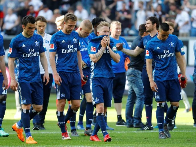 Soccer Football - Bundesliga - Eintracht Frankfurt vs Hamburger SV - Commerzbank-Arena, Frankfurt, Germany - May 5, 2018 Hamburg's Lewis Holtby looks dejected after the match as they are relegated REUTERS/Kai Pfaffenbach DFL RULES TO LIMIT THE ONLINE USAGE DURING MATCH TIME TO 15 PICTURES PER GAME. IMAGE SEQUENCES TO SIMULATE VIDEO IS NOT ALLOWED AT ANY TIME. FOR FURTHER QUERIES PLEASE CONTACT DFL DIRECTLY AT + 49 69 650050