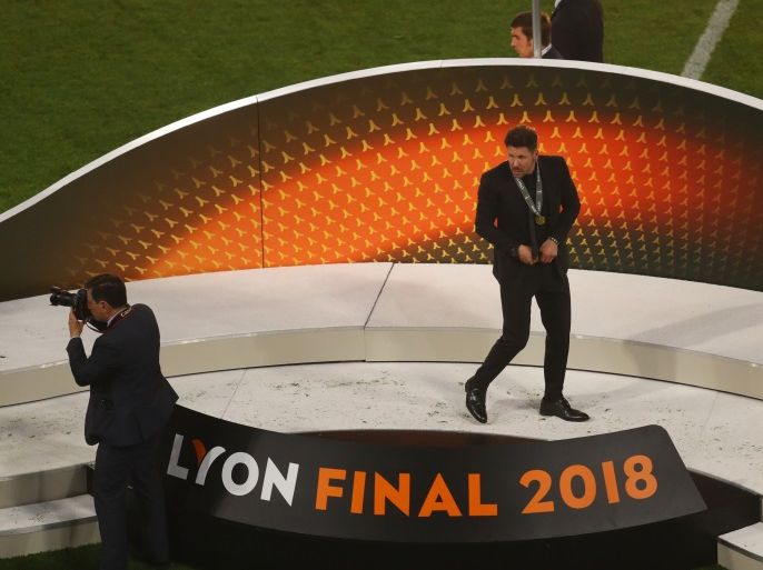 LYON, FRANCE - MAY 16: Diego Simeone, Coach of Atletico Madrid walks on the podium following the UEFA Europa League Final between Olympique de Marseille and Club Atletico de Madrid at Stade de Lyon on May 16, 2018 in Lyon, France. (Photo by Catherine Ivill/Getty Images)