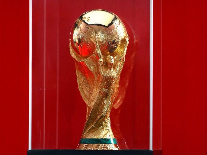 FIFA soccer World Cup trophy in Bogota, Colombia April 3, 2018. REUTERS/Jaime Saldarriaga