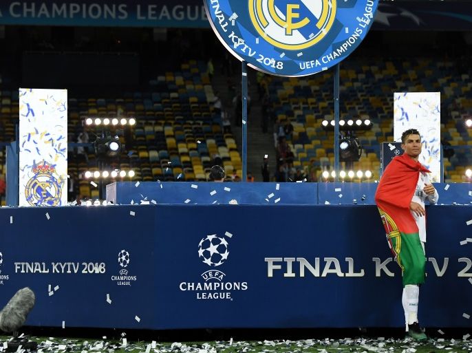 KIEV, UKRAINE - MAY 26: Cristiano Ronaldo of Real Madrid CF looks on following his side victory in the UEFA Champions League final between Real Madrid and Liverpool on May 26, 2018 in Kiev, Ukraine. (Photo by David Ramos/Getty Images)
