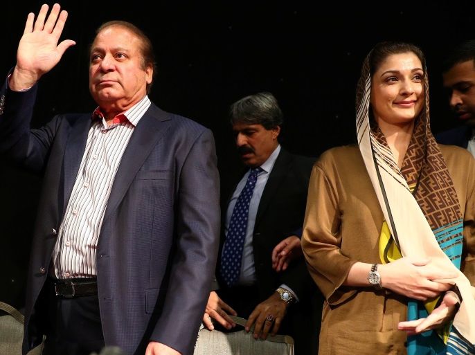 Ousted Prime Minister of Pakistan, Nawaz Sharif, appears with his daughter Maryam, at a news conference at a hotel in London, Britain July 11, 2018. REUTERS/Hannah McKay