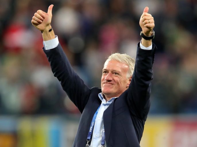 SAINT PETERSBURG, RUSSIA - JULY 10: Didier Deschamps, Manager of France celebrates following his sides victory in the 2018 FIFA World Cup Russia Semi Final match between Belgium and France at Saint Petersburg Stadium on July 10, 2018 in Saint Petersburg, Russia. (Photo by Alexander Hassenstein/Getty Images)