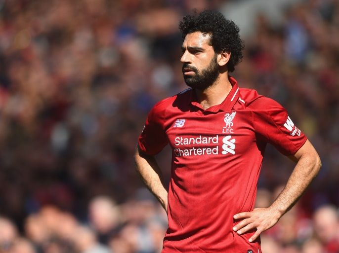 LIVERPOOL, ENGLAND - MAY 13: Mohamed Salah of Liverpool in action during the Premier League match between Liverpool and Brighton and Hove Albion at Anfield on May 13, 2018 in Liverpool, England. (Photo by Michael Regan/Getty Images)