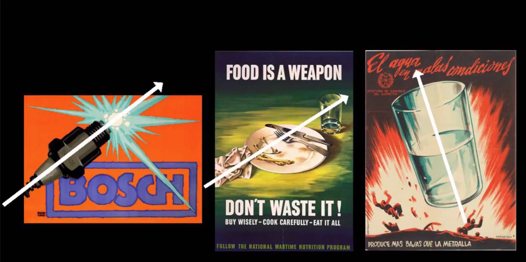 
إعلانات قديمة بيّنت عبرها لابتون كون الأغراض في الملصقات توضع بزاوية مائلة
