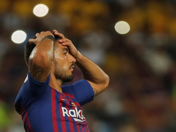 Soccer Football - Spanish Super Cup - Barcelona v Sevilla - Grand Stade de Tanger, Tangier, Morocco - August 12, 2018 Barcelona's Luis Suarez reacts REUTERS/Jon Nazca