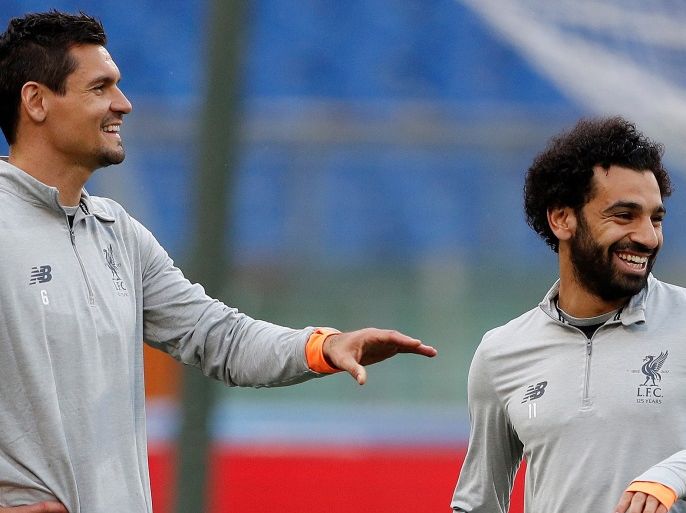 Soccer Football - Champions League - Liverpool Training - Stadio Olimpico, Rome, Italy - May 1, 2018 Liverpool's Dejan Lovren and Mohamed Salah during training Action Images via Reuters/John Sibley