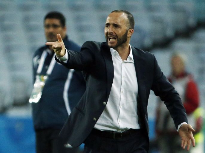 Qatar's coach Djamel Belmadi reacts during their Asian Cup Group C soccer match against Bahrain at the Stadium Australia in Sydney January 19, 2015. REUTERS/Jason Reed (AUSTRALIA - Tags: SPORT SOCCER)