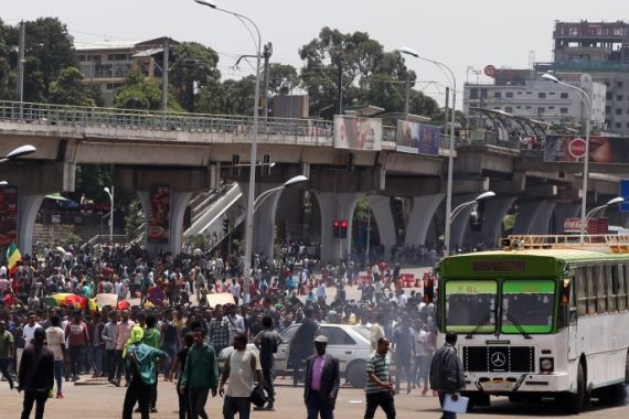 Protest in Addis Ababa - - ADDIS ABABA, ETHIOPIA - SEPTEMBER 17: Thousands of demonstrators gather at Meskel Square to protest against the attacks resulted in the deaths of 23 people, in Addis Ababa, Ethiopia on September 17, 2018.