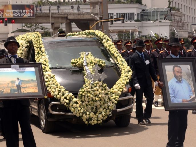 Head engineer of $4.8B dam project found dead- - ADDIS ABABA, ETHIOPIA - JULY 29 : Funeral procession takes place while transporting the coffin of Engineer Simegnew Bekele, the project manager for a hydroelectric dam since its construction began in 2011, at Meskel Square in Addis Ababa, Ethiopia on July 29, 2018. The project manager of the $4.8 billion Ethiopian Grand Renaissance Dam project, a hydroelectric dam on the Nile, was found dead in his vehicle. Investigations continue over the death of Simegnew Bekele.