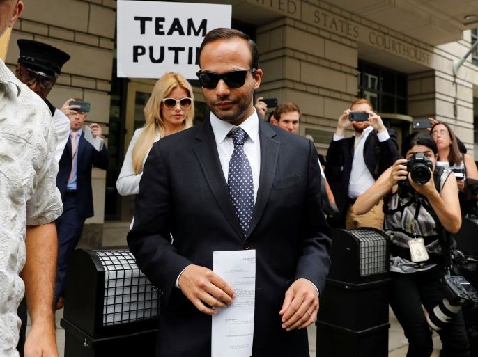 Former Trump campaign aide George Papadopoulos with his wife Simona Mangiante leaves after his sentencing hearing at U.S. District Court in Washington, U.S., September 7, 2018. REUTERS/Yuri Gripas