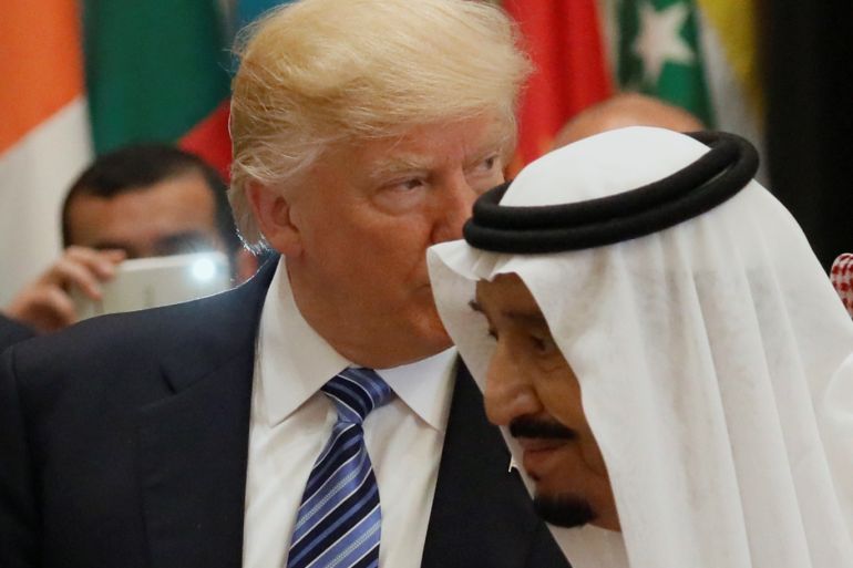 U.S. President Donald Trump and Saudi Arabia's King Salman bin Abdulaziz Al Saud (R) attend the Arab Islamic American Summit in Riyadh, Saudi Arabia May 21, 2017. REUTERS/Jonathan Ernst
